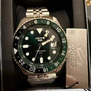 Seiko 5 Sports SKX SSK035K1 GMT 42.5 mm Steel Green Dial Automatic Men's Watch